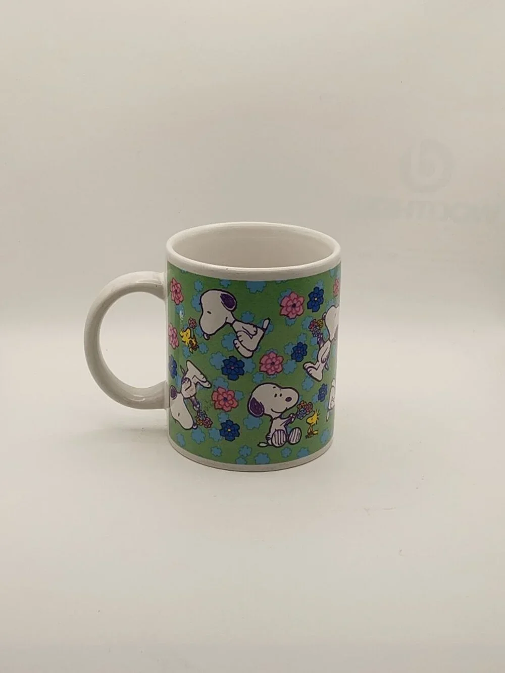 Peanuts Snoopy & Woodstock Ceramic Coffee Mug Stop To Smell The Flowers Green